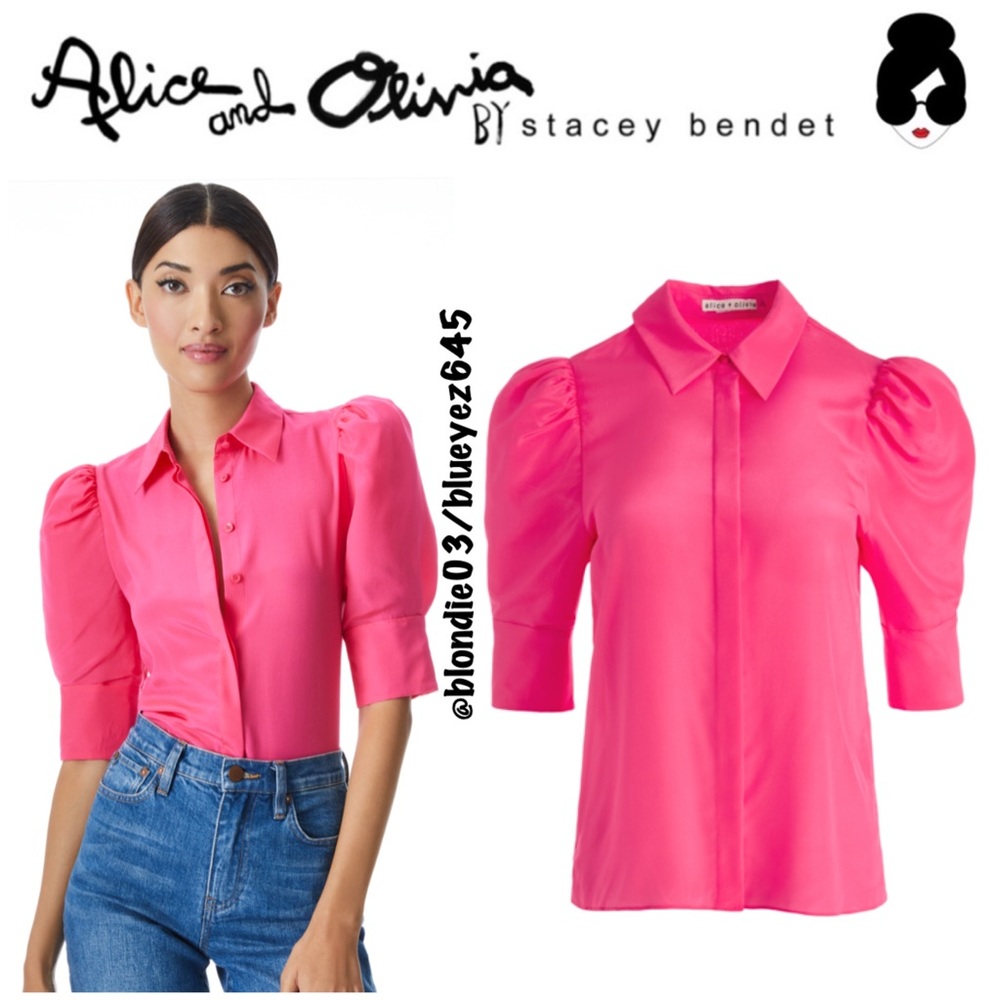 Alice + Olivia Willa Scrunched Sleeve Blouse S